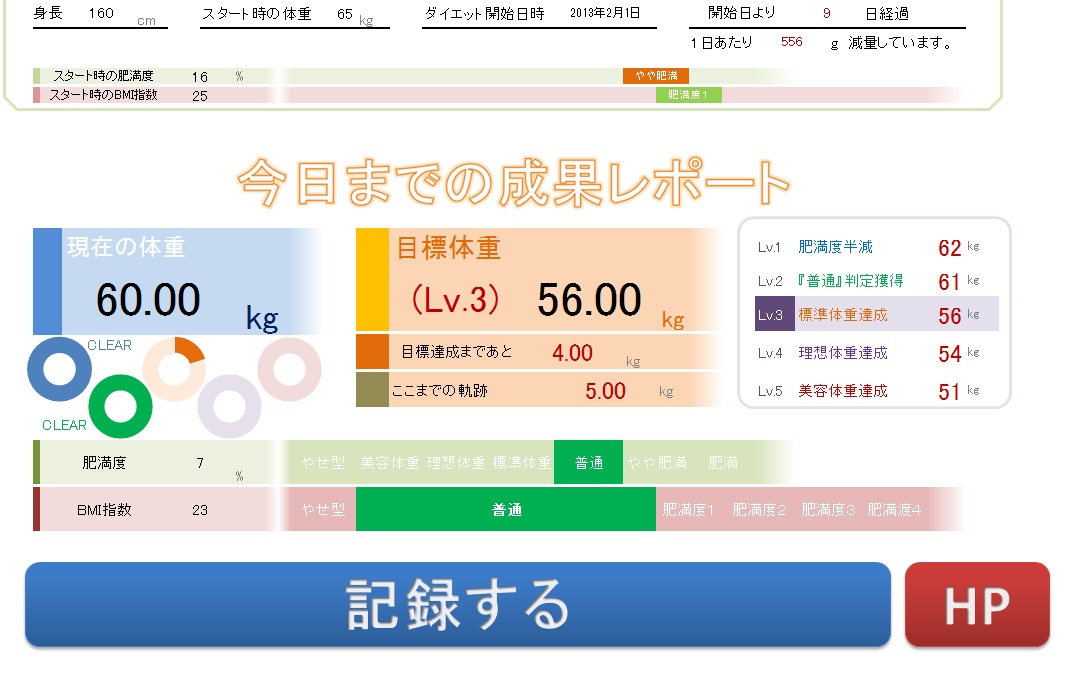 こだわりexcel エクセル テンプレート ダイエット管理表